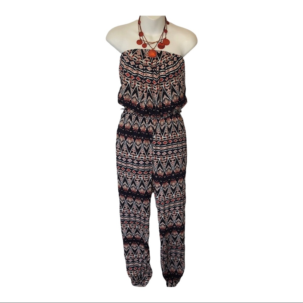 Black Peplum Jumpsuits Summer Pant Outfit Small Black & Red Geometric Print Sm